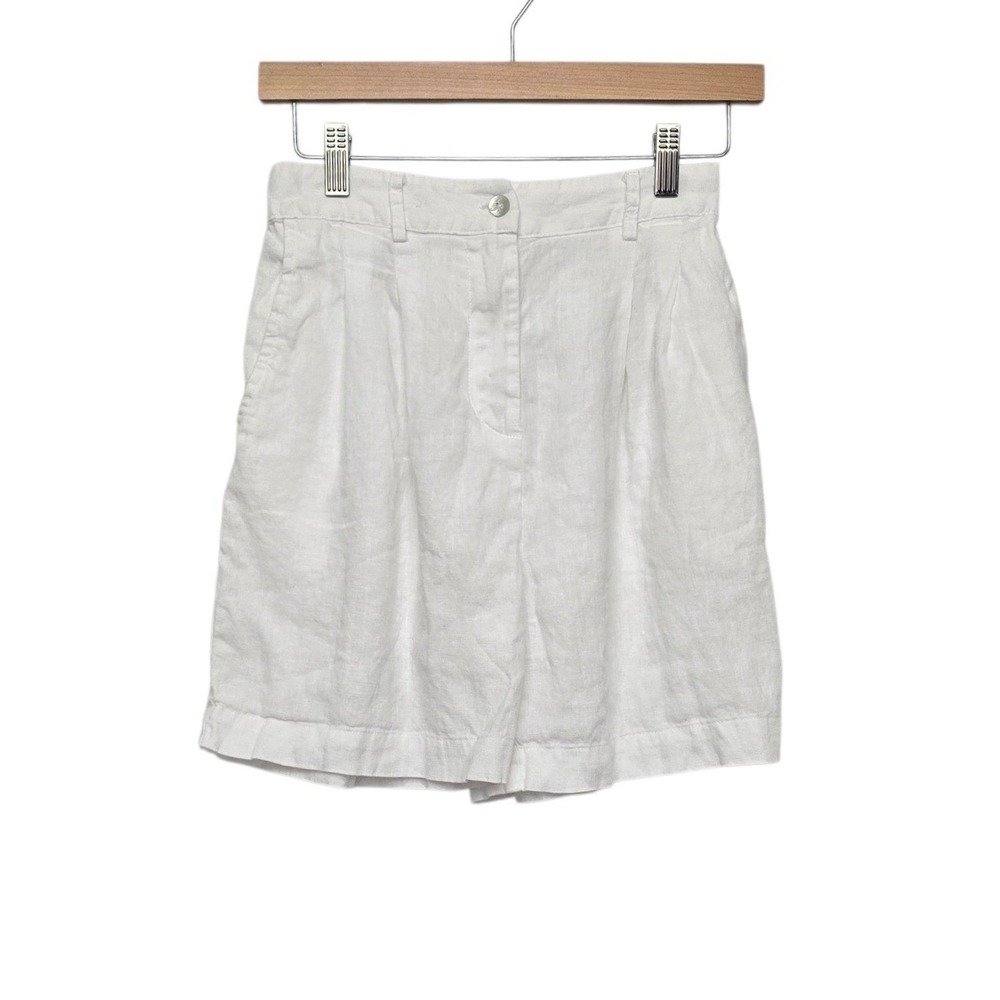 DONNI White 100% Linen High Waisted Pleated Shorts Womens XS Made in USA
